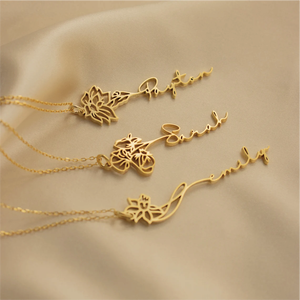 Collana Personalizzata con <span class=keywords><strong>Nome</strong></span> e <span class=keywords><strong>Fiore</strong></span> di Nascita in Acciaio Inossidabile Placcato Oro 14K PVD, Catena Personalizzata in Acciaio al Titanio, Dropshipping - Product Image 3