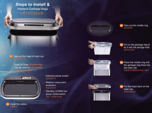 علبة ذكية 50 لتر أوتوماتيكية مستطيلة من الفولاذ المقاوم للصدأ بدون لمس للاستخدام المنزلي الداخلي - Product Image 6