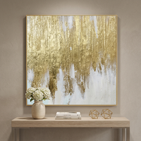 Poster Dekorasi Art Deco Modern Lukisan Minyak Buatan Tangan dengan Foil Emas Murni di Kanvas Panel Still Life Ulang Tahun
