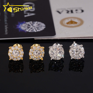 Abd depo hızlı kargo 8.8mm yuvarlak şekil buzlu Out köpüklü küpe 925 ayar gümüş Moissanite vida geri düğme küpe - Product Image 2