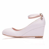 Nouvelles chaussures de mariée à talons compensés blancs à bout rond de 5,5 cm, chaussures compensées à plateforme, chaussures de mariée compensées