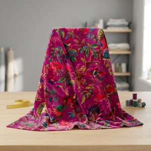 Tela de Terciopelo de Algodón de Lujo: Estampado de Aves, Rosa Cebolla, 45 Pulgadas de Ancho - Product Image 1
