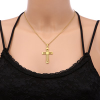 Promotion Américaine Chaîne à Maillons Entrelacés Plaqué Or PVD Collier Pendentif Croix Ankh en Acier Inoxydable pour Femme