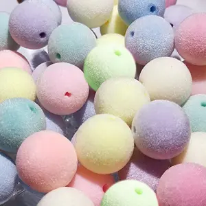 Perles en peluche de couleur macaron 16mm, perles acryliques rondes floquées pour enfants, corde à cheveux