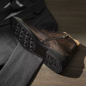 Botas Chelsea para Hombre, Parte Superior de Cuero Genuino, Suela de Goma Antideslizante, Transpirables, Zapatos Formales de Negocios - Product Image 4