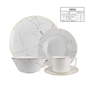 Vente en gros d'usine de bols, d'assiettes, de tasses et de services de table en porcelaine osseuse en <span class=keywords><strong>marbre</strong></span> blanc pour les restaurants, les hôtels et les fêtes. - Product Image 1