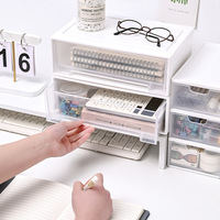 Petite boîte de rangement de bureau en plastique de type tiroir pour cosmétiques et papeterie ; Organisateur de bureau empilable avec couvercle pour la maison et le bureau – Nouveau