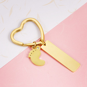 Dấu chân và thẻ hình chữ nhật khắc Keychain thép không gỉ hình trái tim vòng chìa khóa móc chìa khóa - Product Image 3