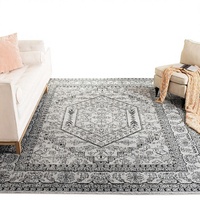 200x300cm Großer Teppich - Silber & Schwarz Orientalisches Medaillon-Muster, Polypropylen Kurzflor-Teppich, Nicht-Haarender & Pflegeleichter Teppich