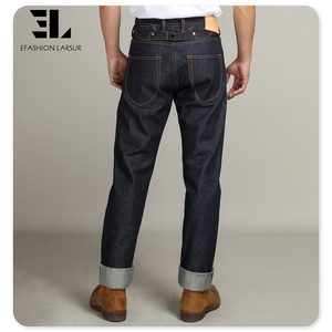 LARSUR Custom Denim Fabricant Bukleback Work Brut Selvedge Denim Jeans Hommes Paris <span class=keywords><strong>Boucle</strong></span> Droite Slim Red Selvedge Denim Pants - Product Image 1