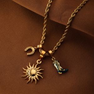 <span class=keywords><strong>Collana</strong></span> Personalizzabile con Charm in Stile Western Placcata Oro con Pendenti a Sole, <span class=keywords><strong>Ferro</strong></span> <span class=keywords><strong>di</strong></span> <span class=keywords><strong>Cavallo</strong></span> e Stivale, <span class=keywords><strong>Collana</strong></span> da Donna - Product Image 4