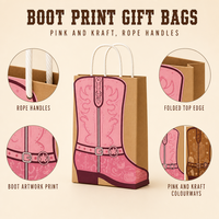 Sac cadeau en papier motif botte de cowboy western avec poignée, sac à friandises thème cowboy pour fêtes d'anniversaire, logo personnalisé
