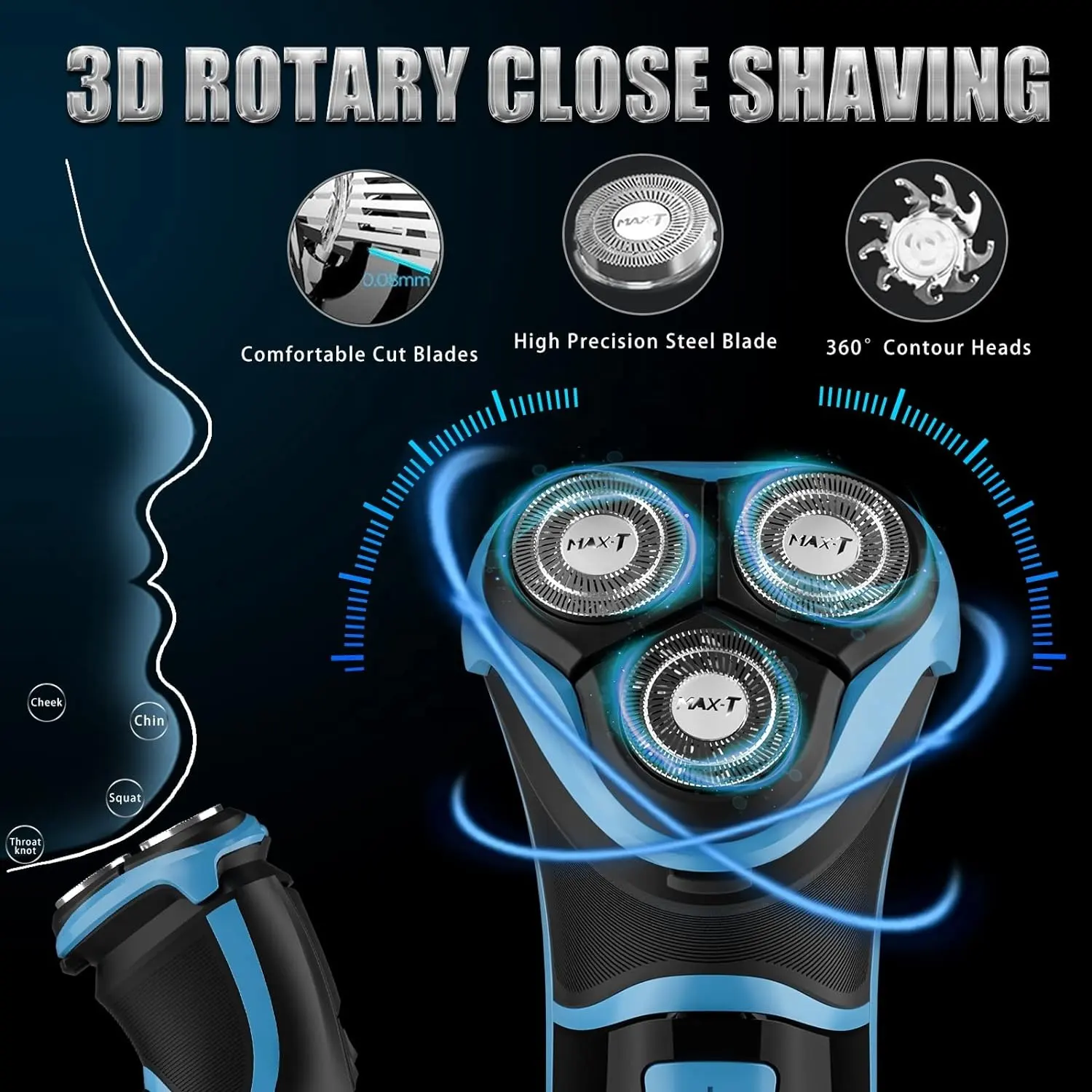 Electric Shaver For Men Cordless Electric Razor With Travel Case Wet Dry Use With Pop-Up Trimmer Rechargeable