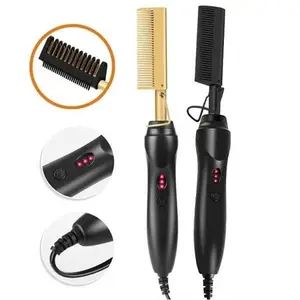 Sisir pelurus rambut, 2 in 1 sisir listrik sisir rambut basah kering penggunaan setrika datar sisir pemanas panas untuk rambut