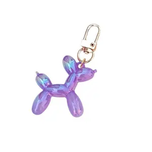קריקטורה יצירתי בעלי חיים קטנים תליון בלון כלב מחזיק מפתחות אופנה אמנות טרנדי שרף לייזר בלון כלב עיצוב צבעוני מחזיקי מפתחות