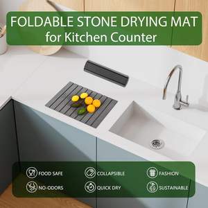 Tapete <span class=keywords><strong>de</strong></span> Secado <span class=keywords><strong>de</strong></span> Platos <span class=keywords><strong>de</strong></span> Piedra para Encimera <span class=keywords><strong>de</strong></span> Cocina, 24x16 16x12 Pulgadas, Grande, Gris, Plegable, <span class=keywords><strong>de</strong></span> Tierra <span class=keywords><strong>de</strong></span> Diatomeas Absorbente - Product Image 5