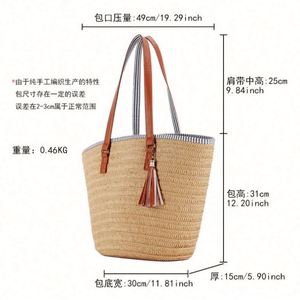 Wholesale Summer <b>Beach</b> Tote <b>Bag</b> Fashion Tassel Pendant <b>Large</b> Capacity Handbag Single Shoulder Paper <b>Bag</b> National with USB - Product Image 5
