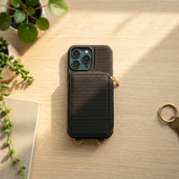 Étui pour iPhone 15 de style japonais-coréen avec pochette zippée, porte-cartes en tissu vintage, accessoires essentiels quotidiens