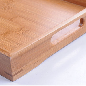 Bandeja de servir rectangular de bambú con asa, color natural, para té o barbacoa, uso doméstico. - Product Image 4
