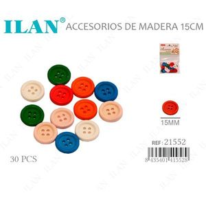Bottoni in Legno Ilan 15mm 30 Pezzi Accessori per Cucito e Artigianato - Product Image 1