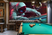 Peinture Murale Décorative Autocollante Imperméable en Soie, Motif Astronaute, Billard et Tennis de Table, Design Européen