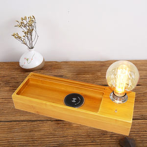 现代风格天然工业E27灯泡显示器触摸手控木质底座简单功能台灯 - Product Image 1