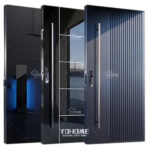 Guangdong yohome front steel home door for usa black exterior pivot door modern large aluminium pivot front door