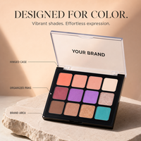 Palette de fards à paupières 12 couleurs tons terreux, nacrés et mats, longue tenue pour maquillage quotidien, marque privée, pailletés, faible MOQ