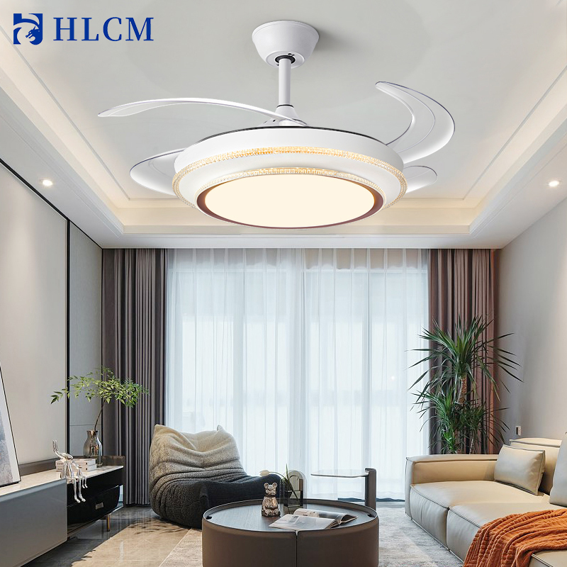 Modern LED Remote Control Retractable Fan Lamp Home Office Decorative Ceiling Fan