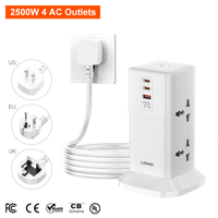 Multiprise tour LDNIO SC4383-1 2500W 10A avec 4 prises CA, 2 USB-C, 1 USB-A, 70W PD3.0 PPS, cordon épaissi de 2m, prises EU, UK, US