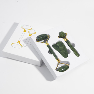 custom logo jade natural gua sha facial tool guasha board stone beauty spa massager agate quartz green jade roller set with box