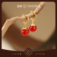 Boucles d'oreilles pendantes TANGPEI pour femme en alliage et résine, plaqué or 24 carats, 'Dankou Gleam', en forme de kaki rouge Ankhora, cadeau tendance et mode
