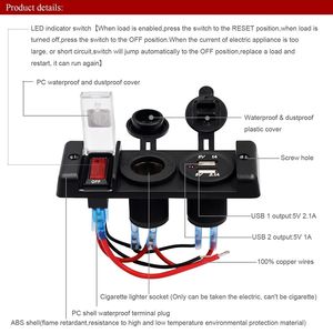 5PIN 3 Panneau D'interrupteur À Bascule À + 12V Prise <span class=keywords><strong>de</strong></span> Cigarette + Double Chargeur USB avec lumière LED Rouge Indicateur pour Bateau/<span class=keywords><strong>Voiture</strong></span> - Product Image 4