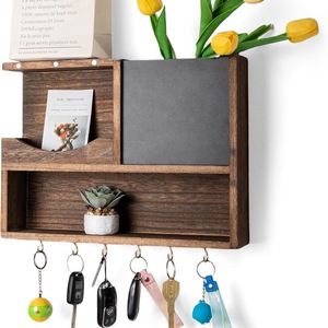 Wooden <b>Wall</b>-Mounted Storage <b>Rack</b> With Blackboard <b>Key</b> Holder Entryway Organizer Rectangle Multipurpose - Product Image 5