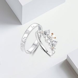 Anillos De Pareja Silver Plated Cute <b>Cat</b> Zircon Couple <b>Ring</b> Couple Accessories Wedding Adjustable Open <b>Ring</b> Wedding Jewelry - Product Image 5