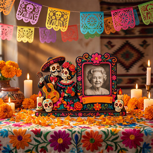 Cornici in Legno per <span class=keywords><strong>Foto</strong></span> Commemorative del Giorno dei Morti, Decorazioni per Fiori, Teschi e Album Fotografici Familiari - Product Image 4