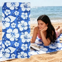 Serviette de plage de haute qualité, fond bleu, fleurs blanches, écologique, séchage rapide, sans sable, en microfibre