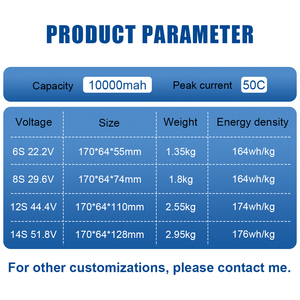 โดรน25C 22.2V 44.4V FPV แพ็คแบตเตอรี่ Lipo 10000mAh 6S 8S 12s14s สำหรับโดรน FPV 8นิ้วเครื่องบิน UAV - Product Image 2