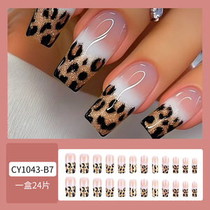 Nouvelles 24 pièces de <span class=keywords><strong>faux</strong></span> <span class=keywords><strong>ongles</strong></span> pour filles, à presser, courts, carrés, imprimé léopard, motifs 3D, pointes d'<span class=keywords><strong>ongles</strong></span> artificielles, manucure – Vente chaude - Product Image 2