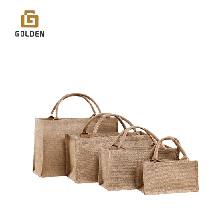 Oro promocional al por mayor personalizado arpillera yute Lino impreso logotipo compras bolsa de comestibles yute Bangladesh