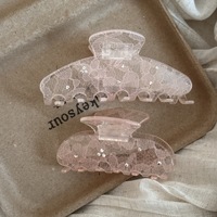 Élégantes pinces à cheveux en acétate transparentes à imprimé dentelle, grandes, avec strass étincelants, type griffe de requin, pour usage quotidien féminin