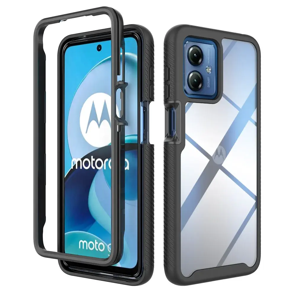 2 In 1 hibrid sağlam zırh darbeye telefon Motorola kılıfı G14 G54 G84 Tpu tampon şeffaf akrilik sert plastik arka kapak