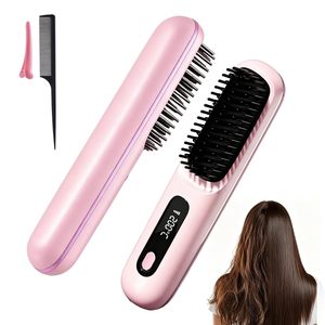 Peigne lisseur personnalisé avec logo, professionnel, sans fil, 4 niveaux de température réglables, brosse à cheveux à double usage (sec et humide) pour la maison - Product Image 1