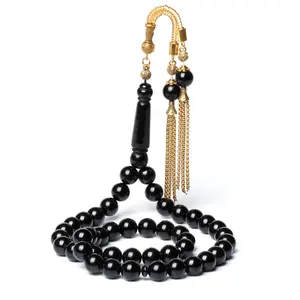 도매 수제 블랙 10mm 45 비즈 이슬람 masbha sibha 이슬람기도 비즈 묵주 좋은 골드 술 tasbih ramda 선물