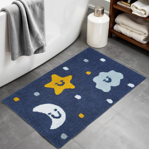 Tappeto da bagno giovanile HMS 32 \ "in blu giallo e bianco cotone nuvole e motivo a stelle - Product Image 2