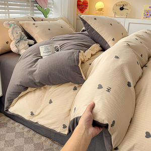 Ensemble de quatre pièces en coton lavé de qualité mère et bébé de classe A <span class=keywords><strong>petite</strong></span> housse de <span class=keywords><strong>couette</strong></span> fraîche et simple drap de <span class=keywords><strong>lit</strong></span> épais ensemble de trois pièces - Product Image 1