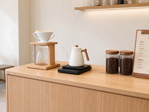 Mostrador de Café Personalizado de Madera con Iluminación LED para Cafetería, Rectangular, Color Marrón Claro - Product Image 3
