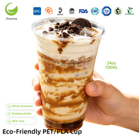 Gobelet jetable en plastique biodégradable et recyclable ZFCUP personnalisé pour café, jus, smoothies et boissons froides, 24 oz avec couvercles