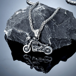 Stainless Steel <b>Skull</b> Motorcycle Pendant Necklace 60cm Unisex Fashion Jewelry - Product Image 1