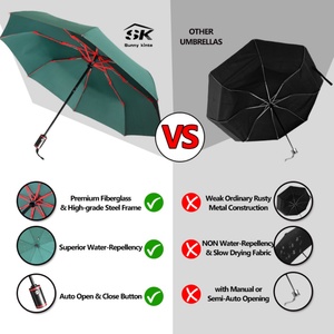 Unique Modern 3-Fold Fully-Automatic Straight Black Fiberglass <b>Frame</b> UV Protection Windproof Custom Color Ribs Umbrella for - Product Image 4